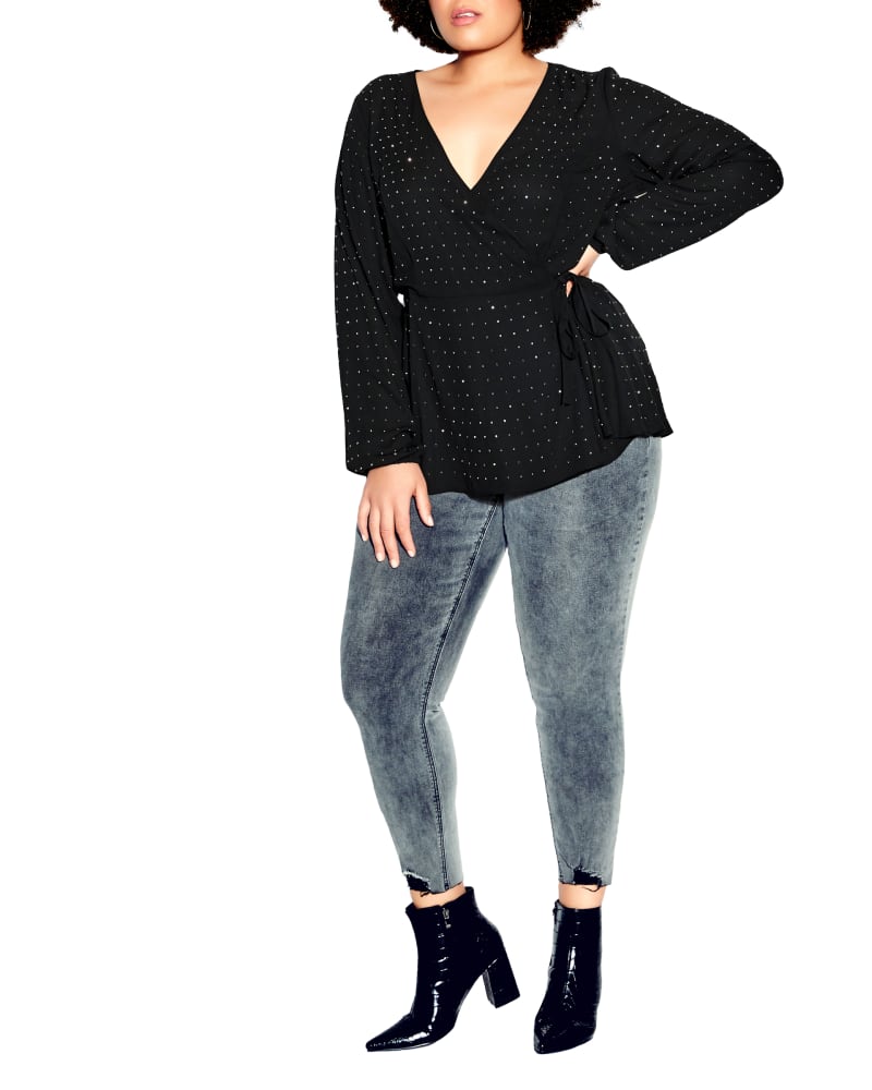Front of a model wearing a size M TOP BLING FLIRT in Black by City Chic. | dia_product_style_image_id:318045